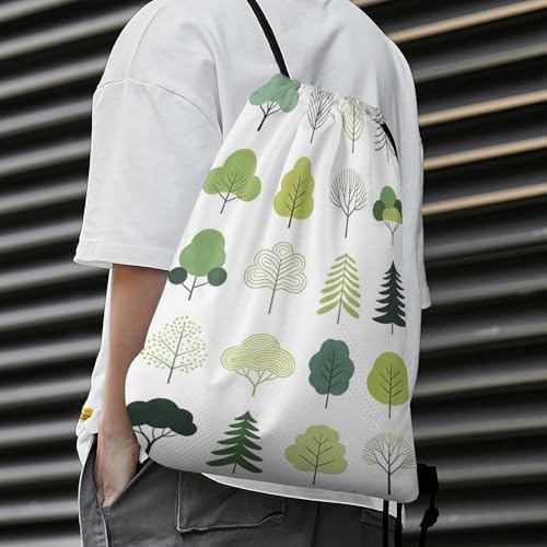 Honeycomb Drawstring Backpack Lightweight & Durable Bag Green Trees with Unique Textures for City Life - color: Style-5