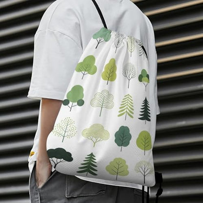 Honeycomb Drawstring Backpack Lightweight & Durable Bag Green Trees with Unique Textures for City Life - color: Style-5