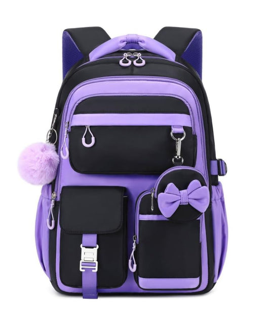 MUSEVOS Kids Teenage Girls Backpack, Elementary/Middle/High Schoolbag, Multi-Compartment Water-resistant Cute Bookbag, 17inch - color: Black-purple