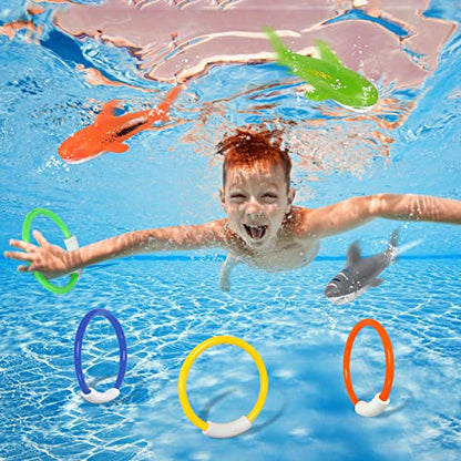 Pool Diving Toys, Underwater Swimming Pool Toys for Kids Ages 4-8, Diving Rings and Training Sharks for Learning to Swim, 8 Pack