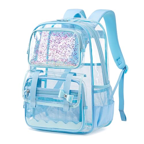 Clear Backpack for Girls,Transparent Backpack See Through Backpacks Stadium Event,Heavy Duty Clear Bookbag for School Blue - color: Healing Blue