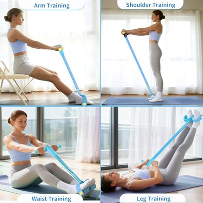 Pedal Resistance Bands with Handles, Upgrade 6-Tubes Elastic Bands for Exercise, Natural Rubber Foot Pedal Resistance Bands, Multifunction Fitness Bands for Abdomen, Waist, Arm, Leg, Pilates - color: Blue