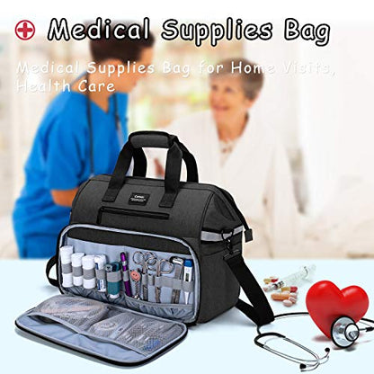 CURMIO Home Health Nurse Bag, Medical Supplies Bag with Padded Laptop Sleeve for Home Visits, Health Care, Hospice, Bag ONLY, Black (Patent Pending) - color: Black