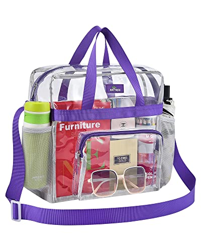 MAY TREE Clear Bag for Stadium Events 12×6×12 Clear Tote Lunch Bag with Reinforced Straps for Work, Sporting Events and Gym, Purple - color: Purple