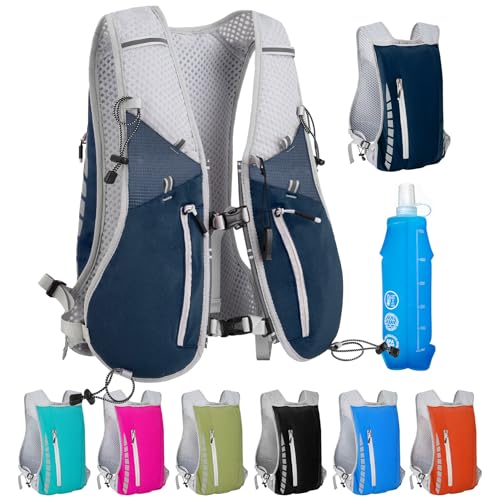 Hydration Running Vest for Women Men,Lightweight Breathable Reflective Hydration Pack with 500ml Water Bottle,Hydration Vest Pack Backpack for Hiking,Camping,Trail Running,Cycling,Race,Marathon - color: 673RV-Dark blue