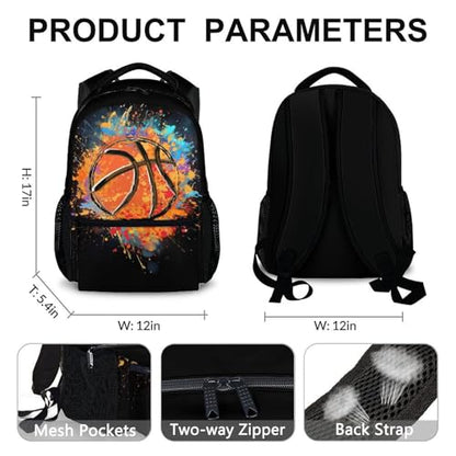 Boys School Backpack Kids Basketball Backpacks Bookbag Back to School Supplies, Black Large Capacity Cool Sport Back Pack for Kindergarten Elementary Middle (17 Inches) - color: Color 1