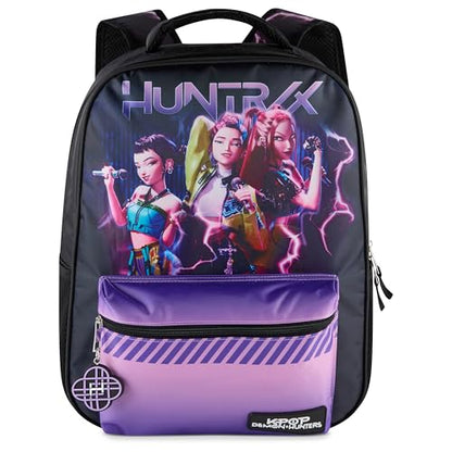 AI ACCESSORY INNOVATIONS K-Pop Demon Hunters Huntrix 16” Backpack for Girls, Featuring Rumi, Zoey, Mira, Rubber Molded Bag Charm, Huntrix - style: Huntrix