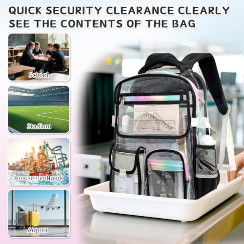 Clear Backpacks for School, Clear Backpack Heavy Duty Stadium Approved, TPU Waterproof See Through Backpack with Reflective Strips, Large clear Backbag for Travel, Work, Concerts, Girls & Boys