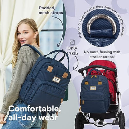 RUVALINO Diaper Bag Backpack-Multifunction Baby Travel Bag with Changing pad, Insulated Bottle Holders & Pacifier Case, Large Capacity, Waterproof, Peacock Blue - color: Peacock Blue