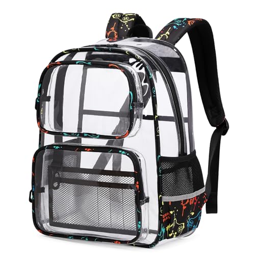 Sisipoet Clear Backpack for School, Heavy Duty PVC Transparent Bookbag, Funny Kids Backpacks with Game Print, Black - color: Black/Game