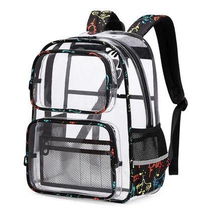 Sisipoet Clear Backpack for School, Heavy Duty PVC Transparent Bookbag, Funny Kids Backpacks with Game Print, Black - color: Black/Game