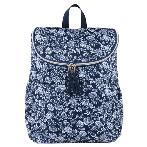 Multi-Function Floral Diaper Backpack and Travel Nappy Baby Bag with Changing Pad and Stroller Straps - color: Navy Blue Floral