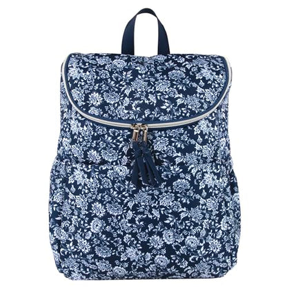Multi-Function Floral Diaper Backpack and Travel Nappy Baby Bag with Changing Pad and Stroller Straps - color: Navy Blue Floral