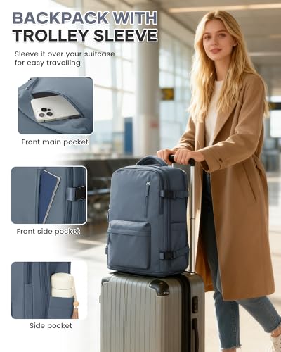 Large Travel Gym Backpack Women Carry On Backpack Flight Approved Hiking Waterproof Rucksack Casual Daypack Laptop bags airplanes Shoes Compartment Personal Item Travel Weekender Essentials JewelBlue - color: A39-jewel Blue, size: Large