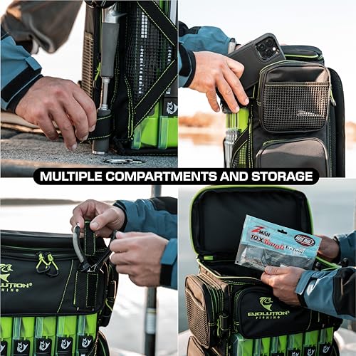 Evolution Fishing Drift Series Tackle Backpack, Outdoor Rucksack w/ 6 Fishing Tackle Trays, Heavy Duty - color: Blue, size: 3600