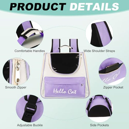 Cat Backpack Carrier, Large Space & Breathable, Ventilated Mesh Design Pet Backpack for Cats or Small Dogs, Intended for Hiking/Camping/Traveling (Purple, 14.6"x9.8"x13.4") - color: Purple