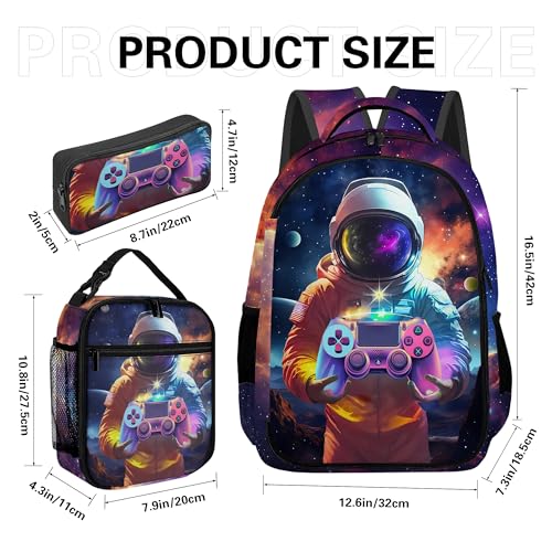Boys Backpack with Lunch Box and Pencil Case, 3Pcs Gamer Backpack for Boys Teens, 17 Inch Large Capacity - color: GAME-YHYZ-1
