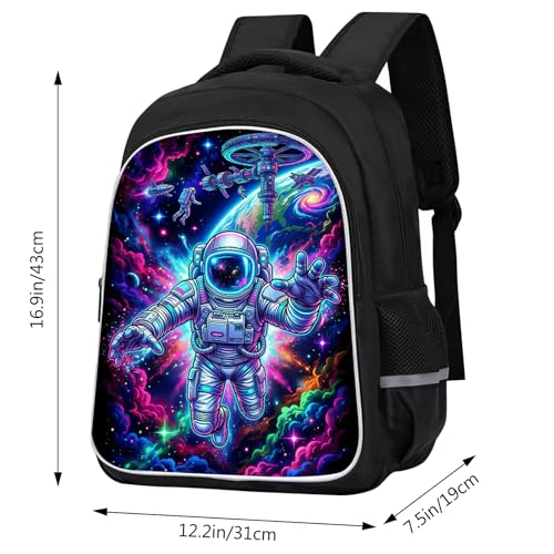 Astronaut Kids Backpack, Space Explorer Rainbow Galaxy School Bag with Reflective Strip, Lightweight Ergonomic Bookbag for Boys Girls Daily School Use, 17 Inch - color: Astronaut