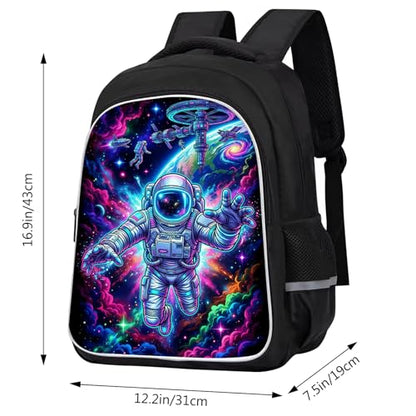 Astronaut Kids Backpack, Space Explorer Rainbow Galaxy School Bag with Reflective Strip, Lightweight Ergonomic Bookbag for Boys Girls Daily School Use, 17 Inch - color: Astronaut