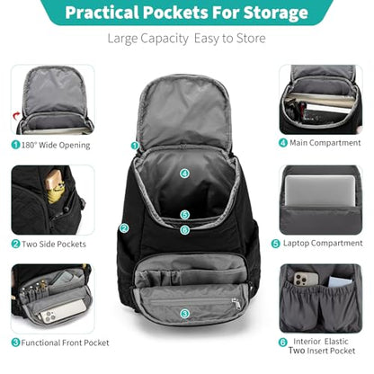 NOL Natural Organic Lifestyle Women's Quilted Puffer Backpack, Large Waterproof Lightweight Puffy Bookbag, Carry on Daypack for Travel, Work (Black) - color: Black