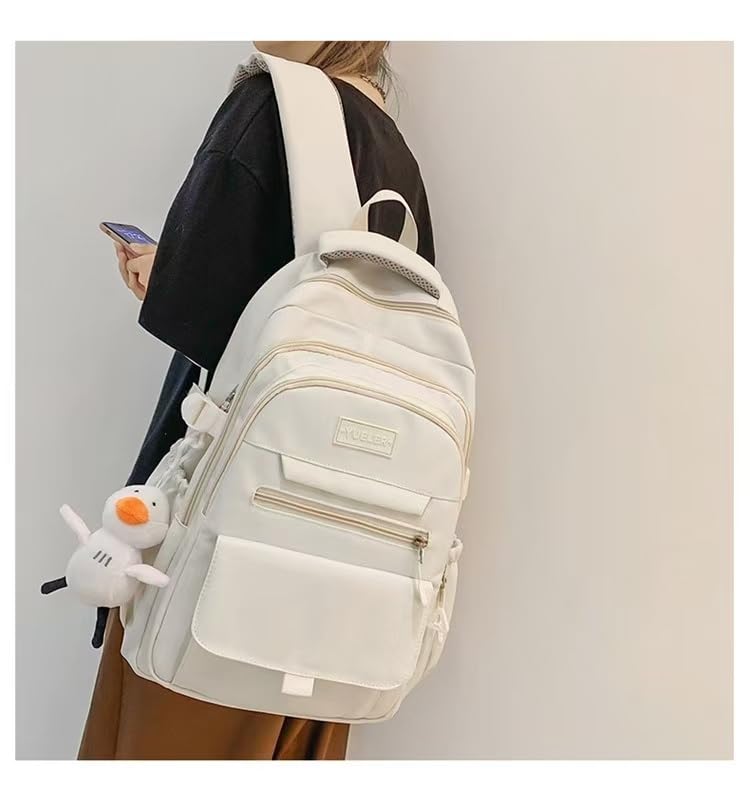 Student Backpack for Teen Girls Boys Preppy Elementary Middle School College Bookbags Cute Aesthetic Trendy Daypack (White) - color: White