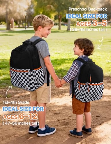 VASCHY School Backpack, Lightweight Classic Cute Aesthetic Bookbag Daypack for Teen Boys Girls Traveling/Gym/Middle School Black Plaid - color: Black Plaid-l, size: Large-17in