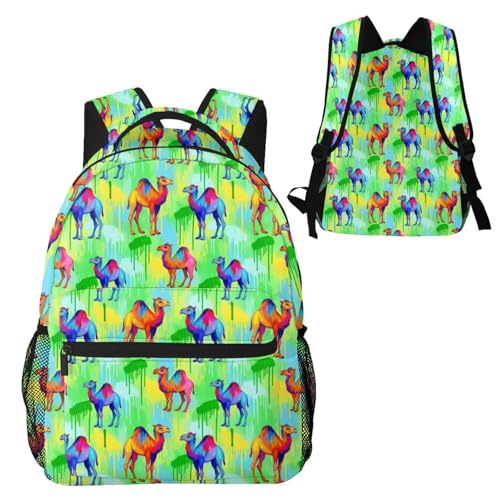 Gym and Sports Backpack Llama Alpaca Watercolor Camels Painting, Lightweight Casual Daypack with Side Water Bottle Pocket for Beach and Outdoor - color: Pattern (227)
