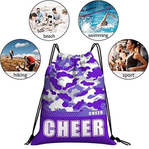 Drawstring Backpack Waterproof Gym Drawstring Bags Sports String Bag Camo Sackpack-Purple Cheer Drawstring Bag - color: Cheer Drawstring Bags-camo Purple