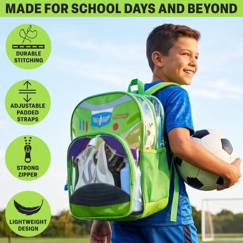 Get Trend Disney Toy Story Boys Clear Backpack for Stadium Events, Buzz Lightyear 17 inch Transparent School Bookbag, See Through Travel Bag with Straps, Gifts for Boys (Green Buzz Lightyear) - color: Green Buzz Lightyear