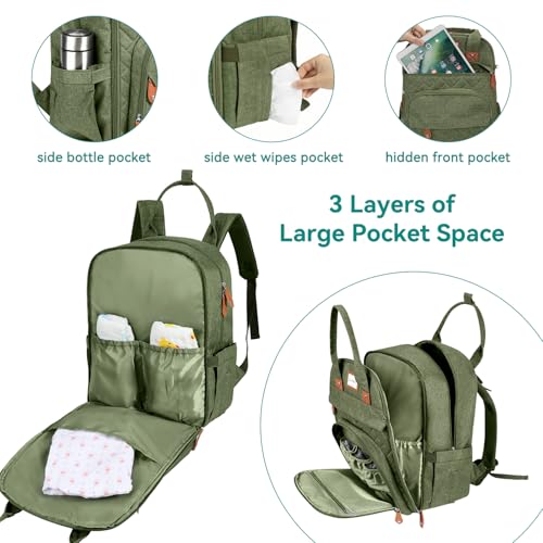 LANDICI Diaper Bag Backpack, Multifunction Baby Diaper Bags with Changing Pad, Stroller Straps & Pacifier Case, Travel Essentials Back Pack for Mom Dad Boy Girl, Large Capacity, Waterproof, Army Green - color: Army Green