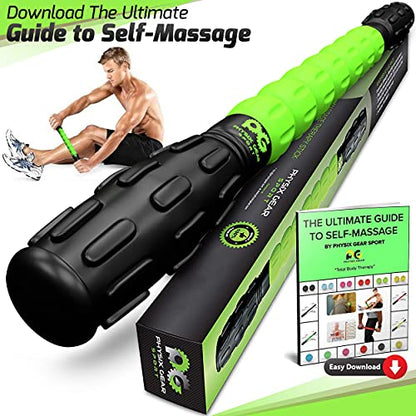 Physix Gear Roller Stick - Muscle Roller Massage Stick for Legs, The Stick Massage Roller for Deep Tissue Massaging Stick for Athletes, Physical Therapy Muscle Roller, Recovery Stick Roller - color: Green