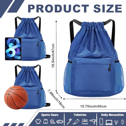 Tygelluis Drawstring Backpack, Waterproof Gym Bag with Water Bottle Pocket for Women Men, Pull String Sport Bag for Swim, Soccer and Basketball, Royal Blue - color: Royal Blue1