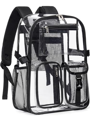 Clear Backpack Heavy Duty for Women Men Boys Girls, Large Clear Bookbag See Through Backpack for School College - color: 13-1#black-3m Reflective Strips