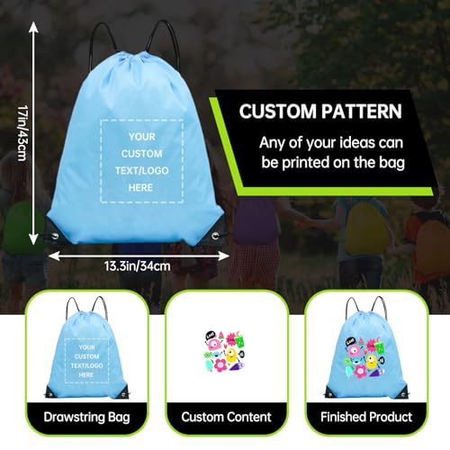 JEOHLORY pack of 50 Custom Bags With Your Logo,Drawstring Backpacks Bulk String Bag,Great for Travelling, Gym and for Everyday Use (Custom Sky Blue) - color: Custom Sky Blue