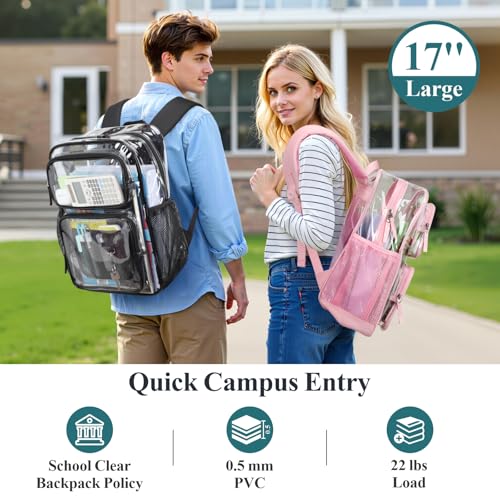 PACKISM Clear Backpack for School - 17 inch Large Heavy Duty Bookbag, Reinforced See Through PVC Transparent Backpack - color: Battleship Grey, style: Daypack Backpacks