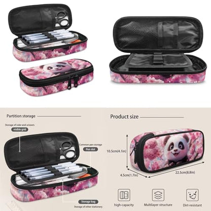 Cherry Blossom Panda Backpack for Girls Kids Backpack with Lunch Box Water Bottle Holder and Big Pencil Case 4Pcs Set 17" Bookbag with Front Pocket for School Lightweight Elementary School Bag - color: Cherry Blossom Panda