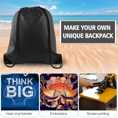 KUUQA 12 Pcs Drawstring Backpack Bags Sport Gym Sack Cinch Bags Bulk for School Traveling and Storage (Black) - color: Black