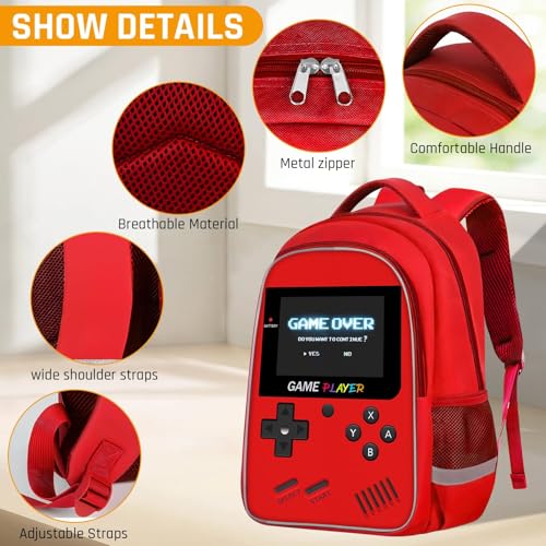 TILYTADLY School Backpack For Boys - Gamer Boys Backpack For Kids Children Teens Elementary Middle School - Ages 6-18，17″ - color: 3-red-set1