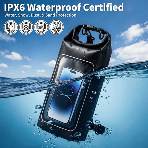 Waterproof Dry Bag, 2L Roll Top Waterproof Pool Bag IPX8 with Crossbody Strap, Phone Pouch Water Protector for Cruise Camp Swim Beach Fish Travel Essentials, Boat & Kayak Accessories (Black) - color: Black dry bag 2L