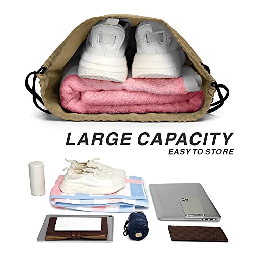 Drawstring Backpack Sports Water Resistant String Bag Sport Gym Sackpack for Women Men Large with Zipper, Khaki - color: Khaki