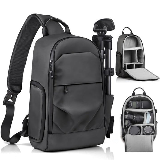 TAAOKA Camera Sling Bag for Photographer– Waterproof Crossbody Camera Bag with Fast Access Pockets, Thick Shockproof Photography Backpack with Tripod Holder, DSLR camera bag for Nikon/Sony/Canon - color: Black, size: Medium 9.06 x 5.12 x 15.16 inches