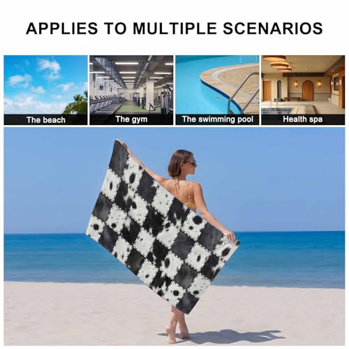 Black White Animal Printed Bath Towels Set of 3 for Bathroom,Soft Absorbent Shower Beach Hand Face Hair Yoga Workout Gym Towel Dish Wahcloth,Farmhouse Fur Texture Plaid Quick Dry Bath Towels+Set - color: Black, White, Grey