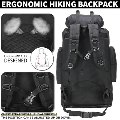 Hiking Backpack for Men 70L/100L Camping Backpack Military Rucksack Molle 3 Days Assault Pack for Climbing - color: 100l-black