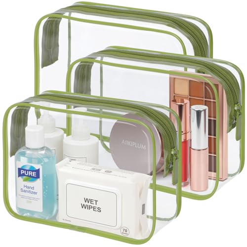 PACKISM TSA Approved Toiletry Bag - Clear Makeup Bag 3 Pack Medium, Quart Size Bag for 3-1-1 Liquids with Metal Smooth Zipper, Travel Makeup Bag for Women, Airport Airline Compliant Bag, Sage Green - color: Sage Green 3 Pack, size: Medium Set (Standard)