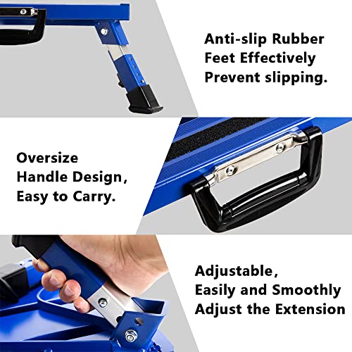 Homeon Wheels Aluminium RV Steps Adjustable Folding Step Stool with Non-Slip Rubber Feet, Stable Platform, Safety Strips, Handle, Easy Carry, Outdoor Camper Trailer Travel - Blue - color: Blue