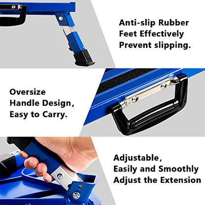 Homeon Wheels Aluminium RV Steps Adjustable Folding Step Stool with Non-Slip Rubber Feet, Stable Platform, Safety Strips, Handle, Easy Carry, Outdoor Camper Trailer Travel - Blue - color: Blue