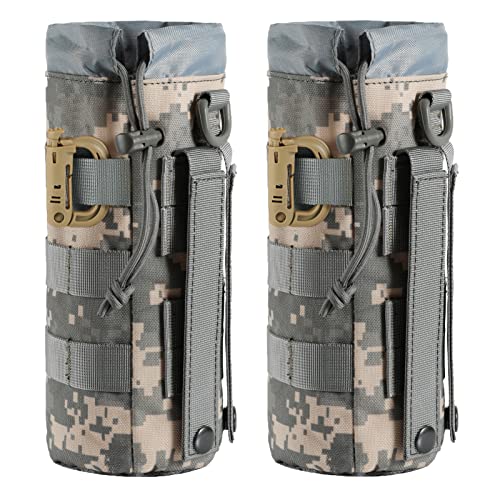 FRTKK Tactical MOLLE Water Bottle Pouch with Drawstring Open Top & Mesh Bottom, Military Water Bottle Holder Bag Sports Travel Hydration Carrier - color: ACU