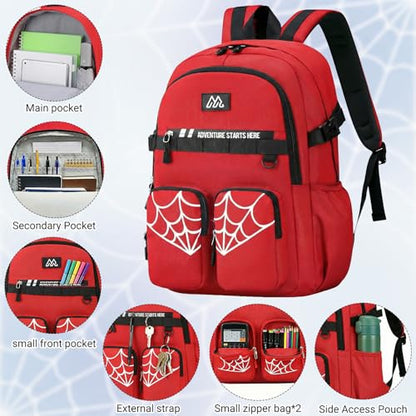 Kids Backpack for Boys - Cool Boys Backpacks with Waist pack for Kids Teens Elementary Middle School, 18″ Large Capacity Students Bookbag, Perfect for Travel and School - color: Red-backpack-only