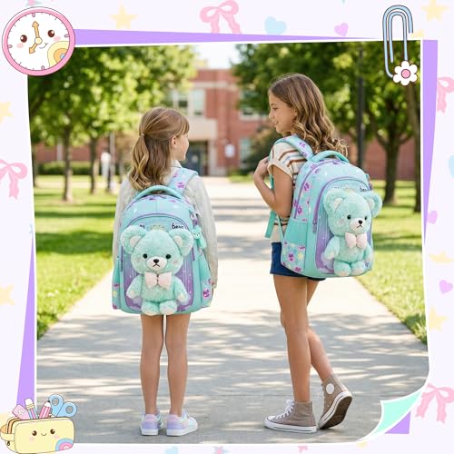 Meetbelify Kids School Backpacks for Girls Boys Backpack with Lunch Bag for Elmentary Students - color: 01 Bear Green