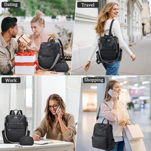 AGLOD Leather Backpack Purse for Women Designer Ladies Shoulder Bag Fashion Faux Work Travel Handbags Woven Black - color: Woven Black